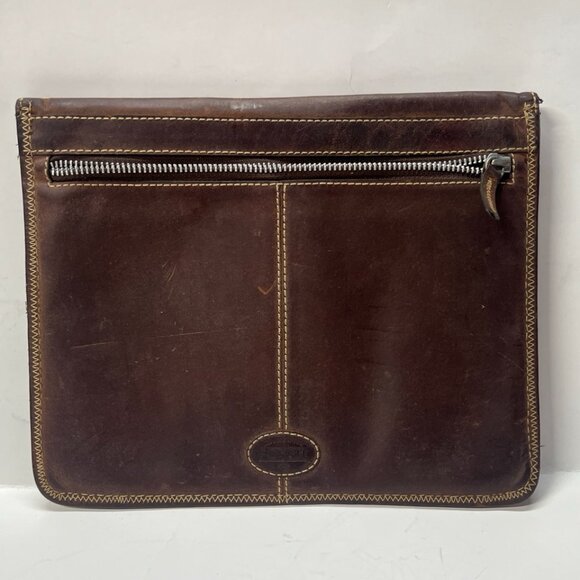 Distressed Fossil Leather Zipper Pouch Purse Wallet 54 Factory Machines 51248 - Picture 5 of 11